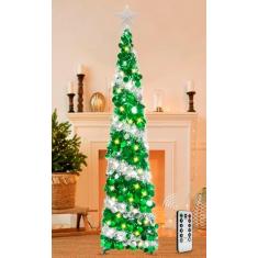 Imagem de HISFFOG Árvore de Natal pop-up de 1,8 m com 8 modos de luzes Rmote – Árvore de Natal de lantejoulas de duas cores, lápis artificial dobrável, decorações de árvores de Natal para casa, apartamento,