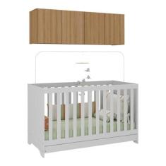 Imagem de Berço 3 em 1 com Colchão e Armário Aéreo 4 portas Multimóveis Mp4158 Branco/rustic