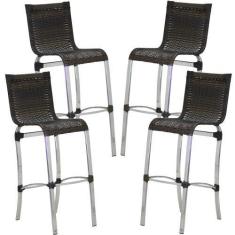 Imagem de Kit 4 Banquetas em Alumínio e Fibra Sintética Haiti Para Cozinha, Edíc