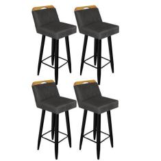 Imagem de Kit 04 Banqueta Alta C/ Encosto Lith Para Cozinha Bar Balcão Bistrô Pé