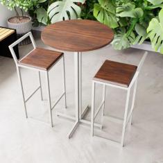 Imagem de Conjunto Mesa Alta Bar Bistrô Redonda 2 Banquetas Confort Imbuia Indus