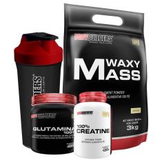 Imagem de Kit Hipercalorico Waxy mass 3kg + Glutamina 300g + Creatina 100g + Coqueteleira-Unissex