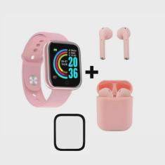 Imagem de Kit Relogio Smartwatch Inteligente Y68 D20 Pro Com Fone inPods 12 Bluetooth e Pelicula Protetora