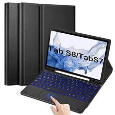 Imagem de QYiiD Capa com teclado Touchpad retroiluminado para Galaxy Tab S8 / S7 de 11 polegadas (SM-X700/X706/T870/T875/T876), [Suporta carregamento sem fio S Penc] Teclado Bluetooth sem fio removível