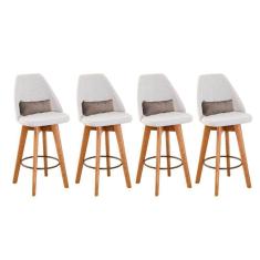 Imagem de Kit 04 Banquetas Alta Maya Giratória Com Encosto Gourmet Linho Bege e Almofada Corino Bege - Aurora Line