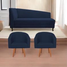 Imagem de Kit Diva Recamier Heitor 140cm Lado Esquerdo E 02 Poltronas Luiza Sued