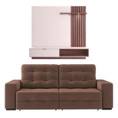 Imagem de Sofá 4 Lugares Linoforte Bonno Retrátil - 230 cm de Largura + Painel Home Suspenso Colibri Tocantins com 160 cm de Largura, Ideal para TVs de até 60" 