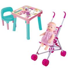 Imagem de Mesa Infantil Com Cadeira Unicórnio + Sapekinha E Carrinho - Monte Líb