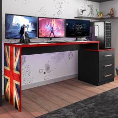 Imagem de Mesa Gamer Drx 5000 Bandeira Uk Multiuso Com 3 Gavetas - Móveis Leão