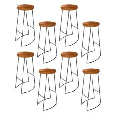 Imagem de Kit 8 Banquetas Altas Industrial Madeira Maciça Peroba Rosa