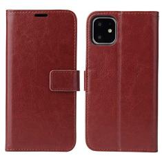 Imagem de GSYH Capa flip para iPhone 13 Mini/13/13 Pro/13 Pro Max, capa carteira de couro legítimo slots para cartão Kickstand TPU à prova de choque capa protetora magnética fólio capa, marrom, 13 15,1 cm