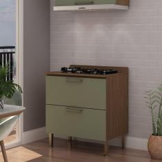 Imagem de Balcão Para Cozinha 80cm 2 Gavetas Conecta GenialFlex Ebano/Alecrim