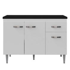 Imagem de Balcão de Cozinha Gabriela Branco Flex com Tampo 120 cm Preto Fosco - ajl