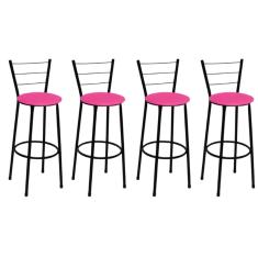Imagem de Kit 4 Banquetas Médias Preta com Encosto Assento Rosa