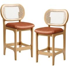 Imagem de Kit 2 Banquetas Baixa Bar Cozinha Sala de Jantar Betta L02 Mel Tela ma