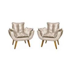 Imagem de Kit 2 Poltronas Decorativa Opala Bege Assento De Pillow