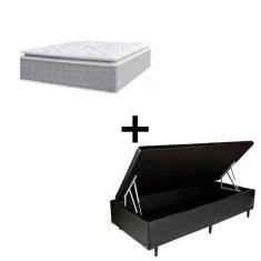 Imagem de Cama Box Baú Solteiro 88 Sintetico Preto com Colchão Nazar Molas Ensac