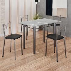 Imagem de Conjunto Sala de Jantar Mesa Retangular 100x60cm Tampo Granito Topázio 4 Banquetas Maragogi Yescasa Preto Liso/Mart Prata