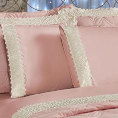 Imagem de Jogo De Lençol Vinci King 4 Peças Guipir Percal 400 Fios Suave Detalhado - Rosê