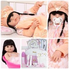Imagem de Boneca Reborn Realista Morena Corpo Vinil Enxoval Completo - Cegonha R