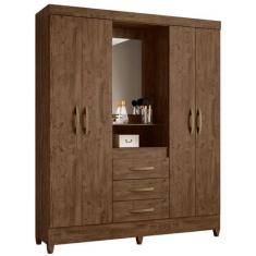 Imagem de Guarda Roupa Capri 165cm 4 Portas Castanho Wood Com Espelho Moval
