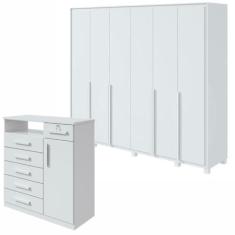 Imagem de Conjunto de Guarda-roupa 6 Portas com Pés Imperatore com Cômoda Da Vinchi com Nicho Branco