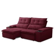 Imagem de Sofá Retrátil 3 Lugares Com Porta Copo 210cm Malta F05 Veludo Vinho - Mpozenato