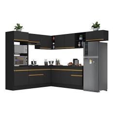 Imagem de Armário de Cozinha Completa de Canto com Rodapé Veneza Multimóveis V2083 Preto/dourado