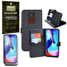 Imagem de Kit Capa Carteira Moto E7 Plus +Película Vidro 3D Armyshield