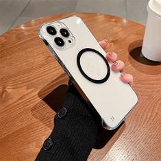 Imagem de PC rígido transparente sem moldura para capa magnética de carregamento sem fio para iPhone 13 12 11 Mini Pro Max X XS XR 7 8 Plus SE3 Capa, BK, para iPhone 12 Mini