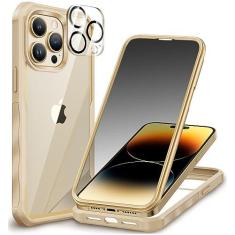 Imagem de CENHUFO Capa para iPhone 14 Pro Max, capa de telefone de privacidade com protetor de tela de privacidade de vidro temperado antiespião embutido e protetor de câmera, espião de corpo inteiro à prova de