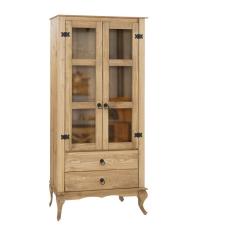 Imagem de Armário Rústico Para Cozinha 2 Portas Em Vidro 1 Gaveta Madeira Maciça Mel Jm Móveis