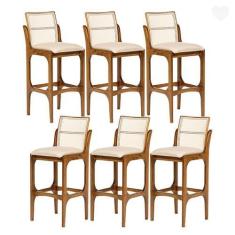 Imagem de Kit 6 Banquetas para Área Gourmet Lisboa Encosto Rattan Madeira Imbuia