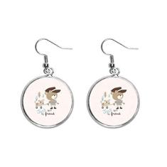 Imagem de Brinco feminino de prata com pingente de urso de desenho animado com orelha rosa