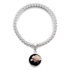 Imagem de DIYthinker Pulseira com pingente de prata com lindas flores brancas rosa e corrente ajustável