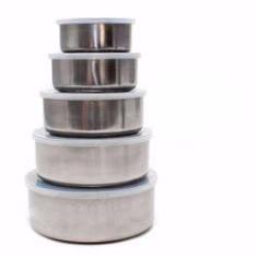 Imagem de Conjunto De Potes Tigelas Inox 5 Peças Com Tampa Plástica