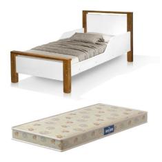 Imagem de cama infantil meli com proteção lateral branco marrom com colchão - Fr