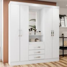 Imagem de Guarda-Roupa Casal Catedral 4 Portas 3 Gavetas Flex Branco/Rosa - Bci