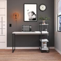 Imagem de Mesa C-estante Alta 135x64x115cm C-03 Prateleiras Branco Chess - Est.preta Branco Chess - Est.preta