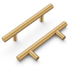 Imagem de Hickory Hardware Pacote com 10 puxadores de armário de cozinha, puxadores de gaveta para portas e gavetas de cômoda, ferragens para banheiro, orifício central de 7,6 cm, latão escovado, coleção