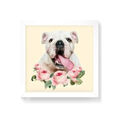 Imagem de Arte Maníacos Quadro Decorativo Bulldog Inglês Flores - 50x50cm (Moldura em laca )