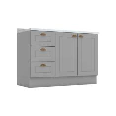 Imagem de Balcão de Cozinha Americana p/ Pia 3 Gavetas e 2 Portas c/Tampo 120cm Cinza - Henn