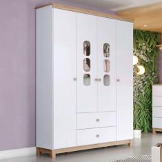 Imagem de Guarda-Roupa Infantil Aconchego 4 Portas 2 Gavetas Branco/Jequitibá - Henn