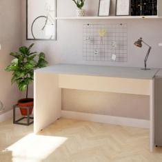 Imagem de Mesa para Escritório 160cmx60cm 25mm Bramov Móveis Branca/Cinza Cristal