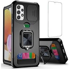Imagem de NKECXKJ Capa para celular Samsung Galaxy A32 5G com protetor de tela, suporte para cartão, suporte, resistente, fina, à prova de choque, híbrida, resistente, capa protetora contra quedas para mulheres