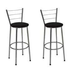Imagem de Kit 2 Banquetas Média Cromada Com Encosto Assento Preto