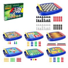 Imagem de Jogos Clássicos Tabuleiro p/ Viagem 8 em 1 Xadrez Gamão Damas Ludo - A