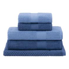 Imagem de Jogo Toalhas De Banho 5 Pçs Buddemeyer Fio Penteado Canelado Azul