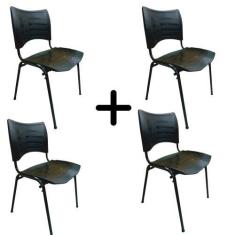 Imagem de Kit 4 Cadeiras Plásticas Empilháveis pretas escritório bar - SD