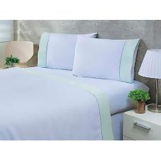 Imagem de Jogo Lençol 4 Peças Cama Viúva 2,03mx1,20mx40cm 100% Algodão 200 Fios Ponto Palito Verde